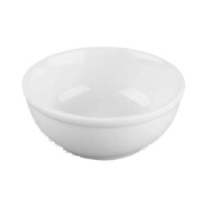 White soup bowl, round shape, glossy finish, suitable for catering events, priced at $1.00, 200 in stock.